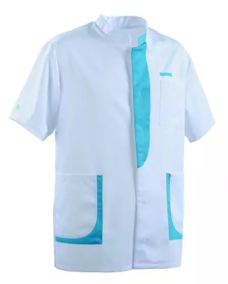 Bata de medico hombre LEE Adolphe Lafont blanco / azul turquesa