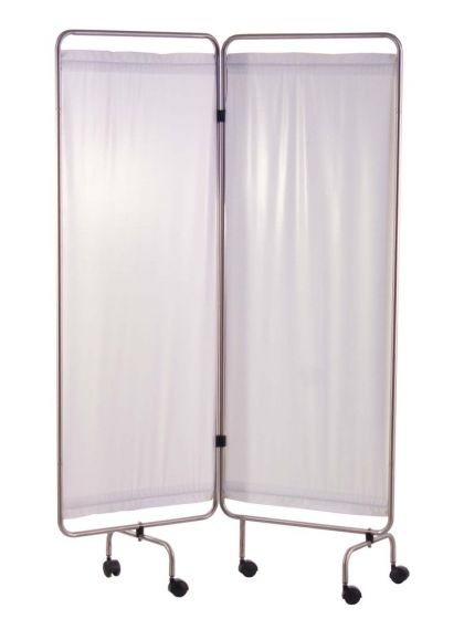 Pantalla de acero inoxidable con dos paneles y las cortinas blancas Holtex