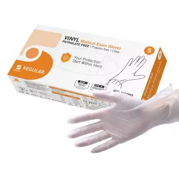 Guantes de examen regulares de vinilo no estériles sin polvo (caja de 100)