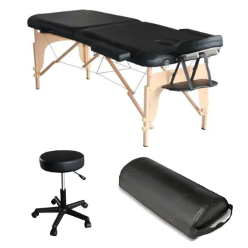 Pack Mediprem Eco Pro Negro: su camilla de masaje plegable en madera Mediprem con taburete y cojín de masaje