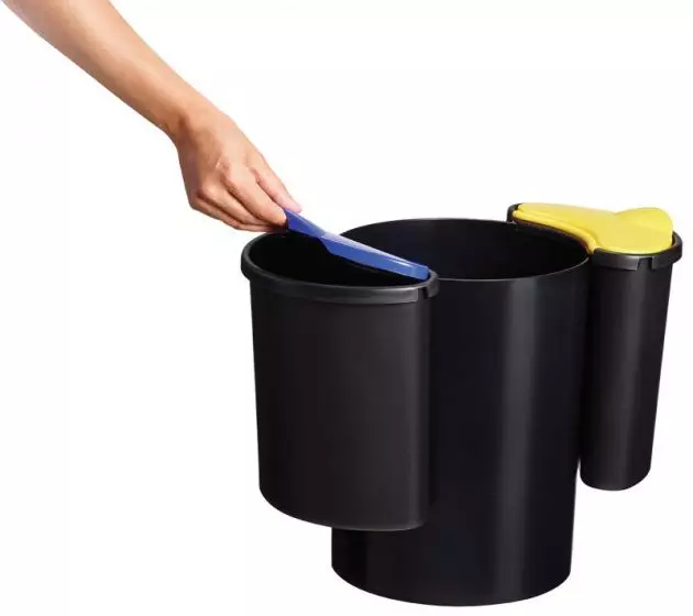 Papelera de reciclaje 25L negra azul y amarilla Rossignol