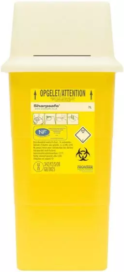Colector de agujas Sharpsafe 7L para consultorio medico con 10 unidades