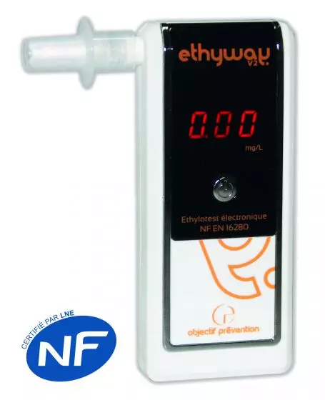 Alcoholímetro electrónico Ethyway V2 0,49 mg/l Certificado por la NF