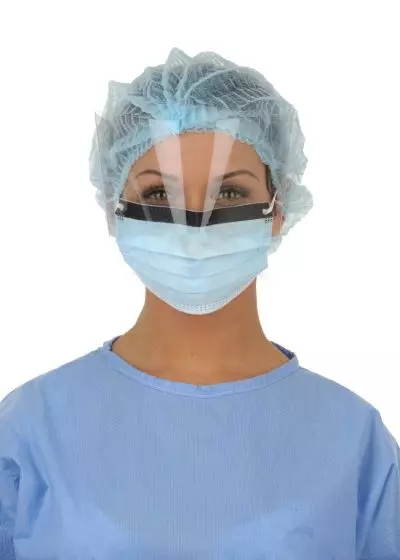 Mascarillas de protección con visor azul, tipo IIR, modelo adulto (caja de 25)