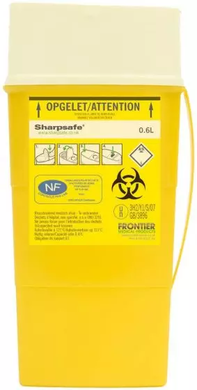 Colector de agujas Sharpsafe 0.6l para consultorio medico con 10 unidades
