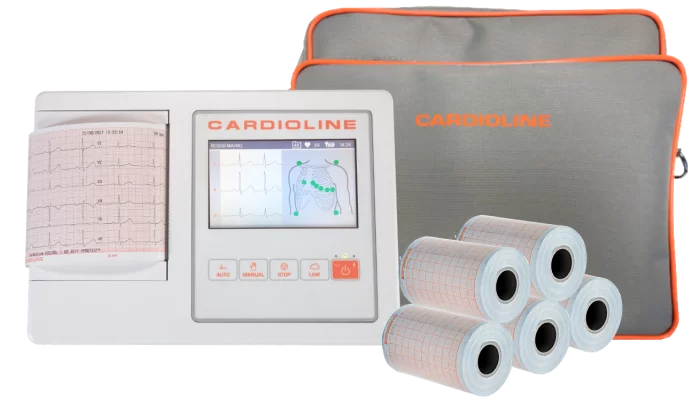 Pack Electrocardiografo Cardioline 100L (3/6 pista) con Interpretación + Bolsa + Papel + Electrodos
