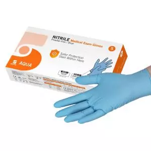 Guantes de examen de nitrilo Aqua, sin polvo, no estériles (caja de 100)