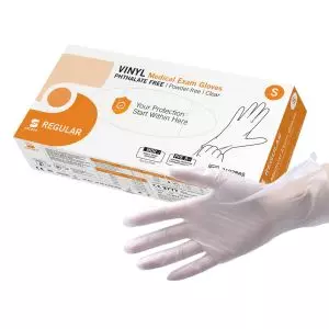 Guantes de examen regulares de vinilo no estériles sin polvo (caja de 100)