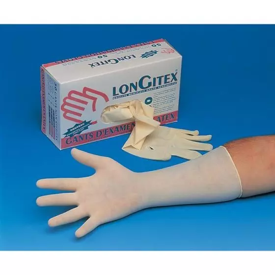 Guantes de látex de mangas largas con polvo HCL LONGITEX 300 (caja con 50)