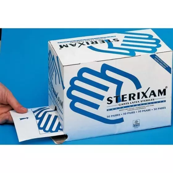 Guantes estériles de látex de manga larga con polvo HCL Sterixam (caja de 50)