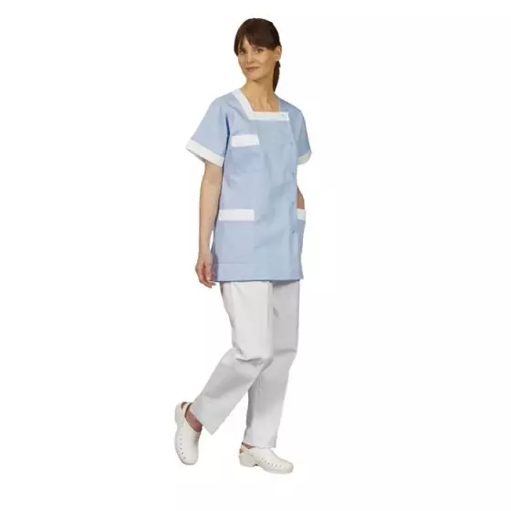 Túnica médica para mujer Tilly azul bocamanga blanco Mulliez