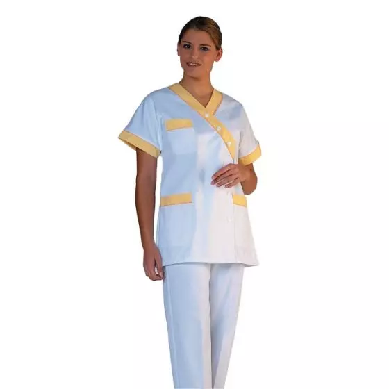 Túnica médica para mujer Timme blanco bocamanga amarilla Mulliez