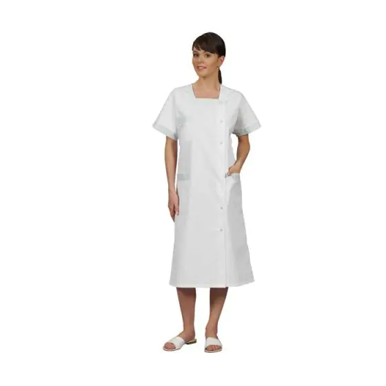 Bata médica para mujer Blepi blanca con paramento verde rayado Mulliez