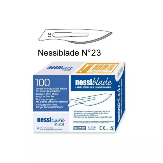 Láminas de bisturis estériles con uso único Sharpix N°23 caja de 100   