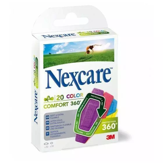 Tiras adhesivas 3M Nexcare Comfort Colores 360°, Caja de 20