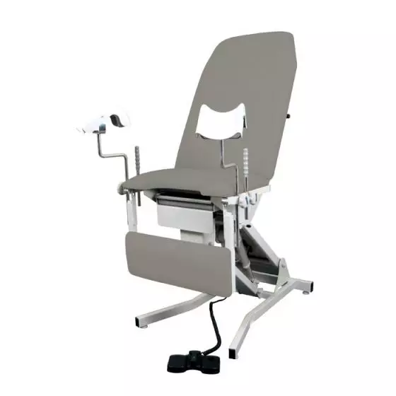 Camilla ginecológica eléctrica Beaumond con respaldo a gas, soportes para piernas y cojín de piernas abatible