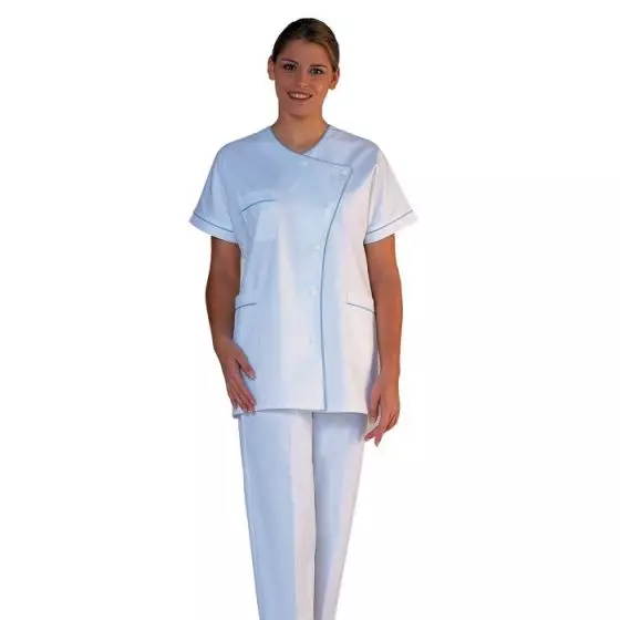 Túnica médica para mujer Taffa blanco con ribete celeste Mulliez