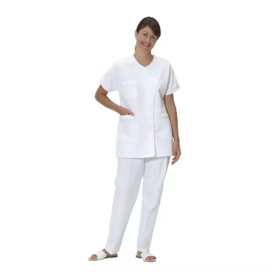 Túnica médica para mujer Taffa blanco con ribete rosa Mulliez