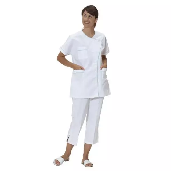 Túnica médica para mujer Taffa blanco con ribete verde Mulliez