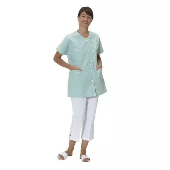 Túnica médica para mujer Taffa verde con ribete blanco Mulliez 