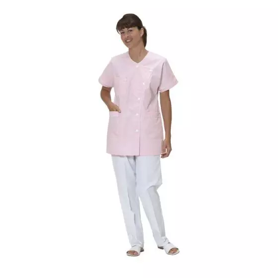 Túnica médica para mujer Taffa rosa con ribete blanco Mulliez
