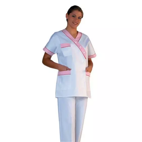 Túnica médica para mujer Timme blanco bocamanga rosa Mulliez