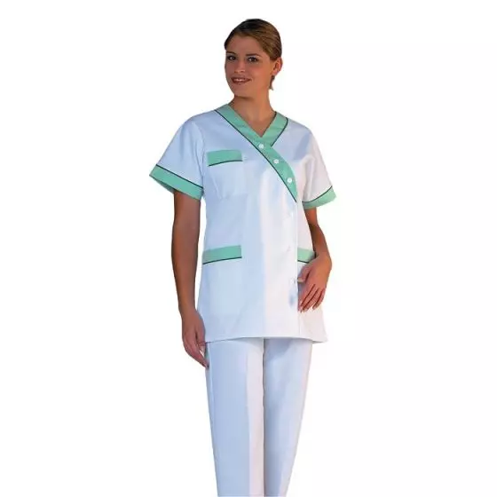 Túnica médica para mujer Timme blanco bocamanga verde Mulliez