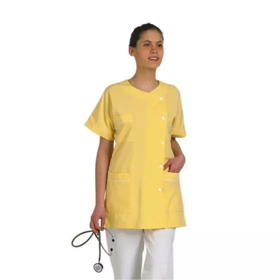 Túnica médica para mujer Traxa amarillo con ribete blanco Mulliez