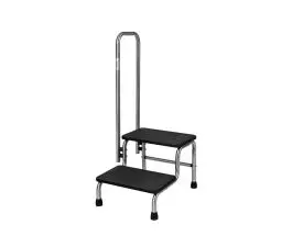 Banquito de flebología inoxidable 2 peldaños y pasamanos