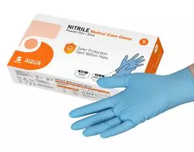 Guantes de examen de nitrilo Aqua, sin polvo, no estériles (caja de 100)