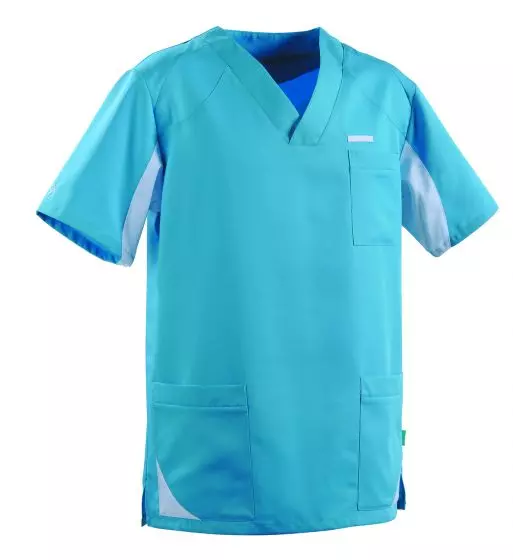 Bata de medico hombre SANDRO Clemix 2.0 Lafont azul turquesa / Blanco