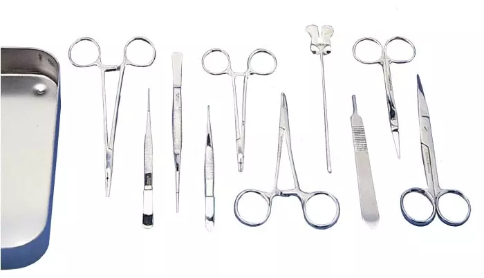 Caja de cirugía pequeña completa en acero inoxidable con instrumentos
